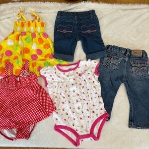 Y2K baby girl 12 month bundle OP terrycloth dress jeans capri pants swimsuit VTG
